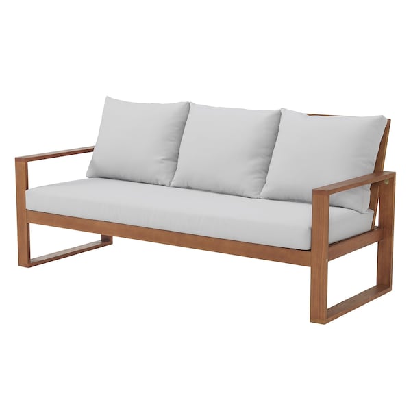 Alaterre Furniture Grafton Eucalyptus 3-Seat Outdoor Bench with Gray Cushions ANGT03EBO - main